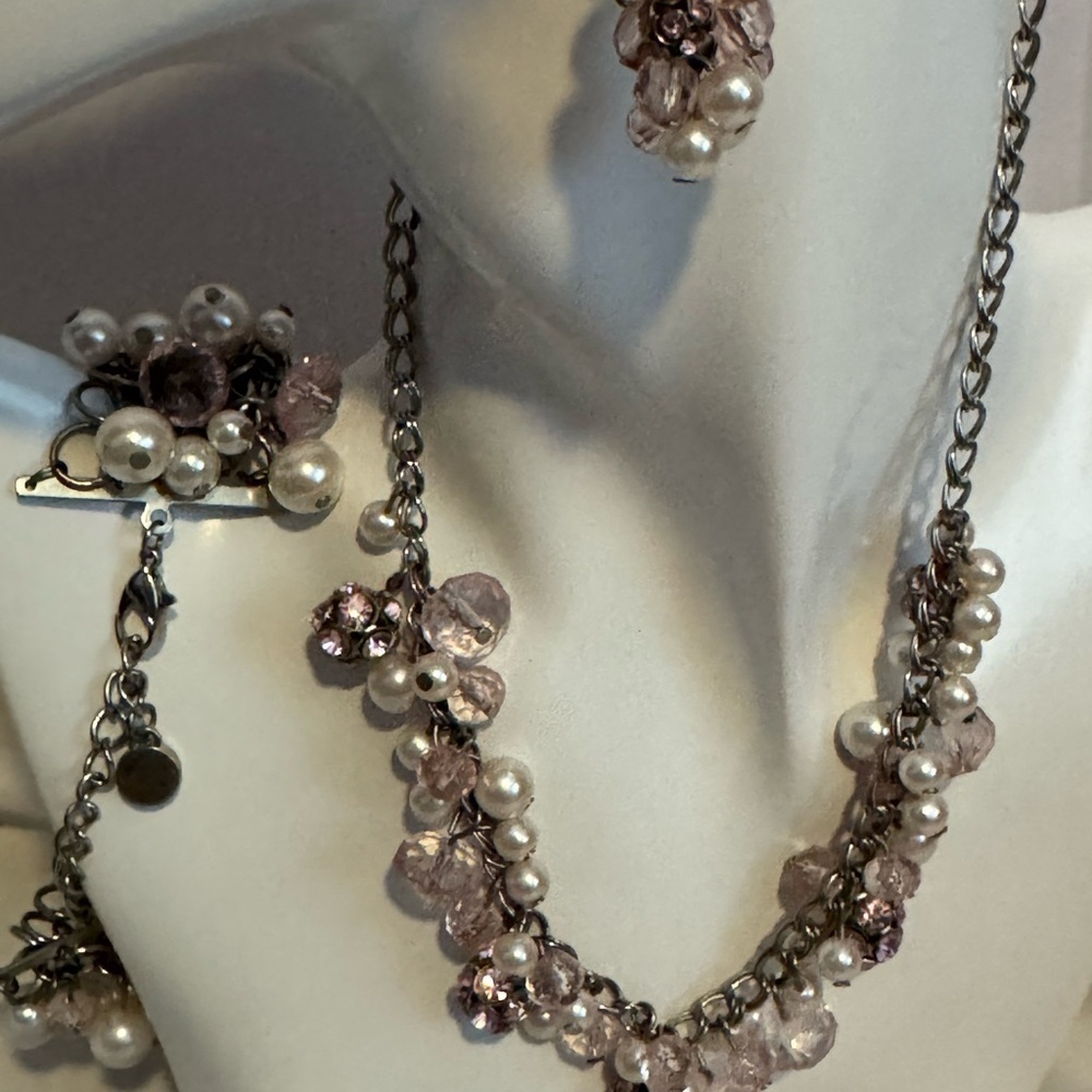 Jewlery set faux pearl & pink - Picture 2 of 4